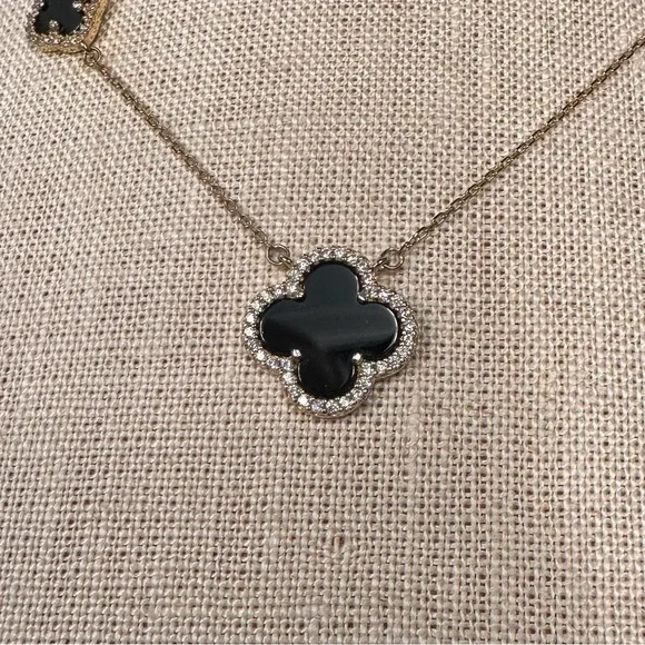 Clover Station Necklace Sterling Silver Gold Vermeil - Picture 4 of 6